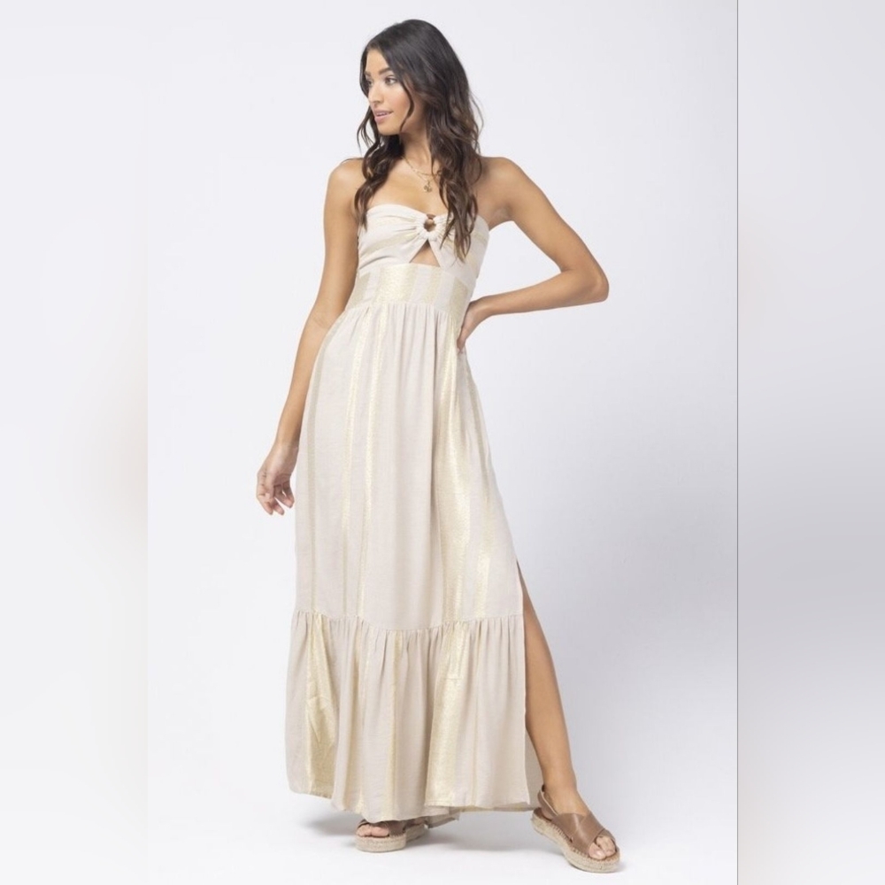 NWT L*space Beige Gold strapless Maxi Dress Size medium